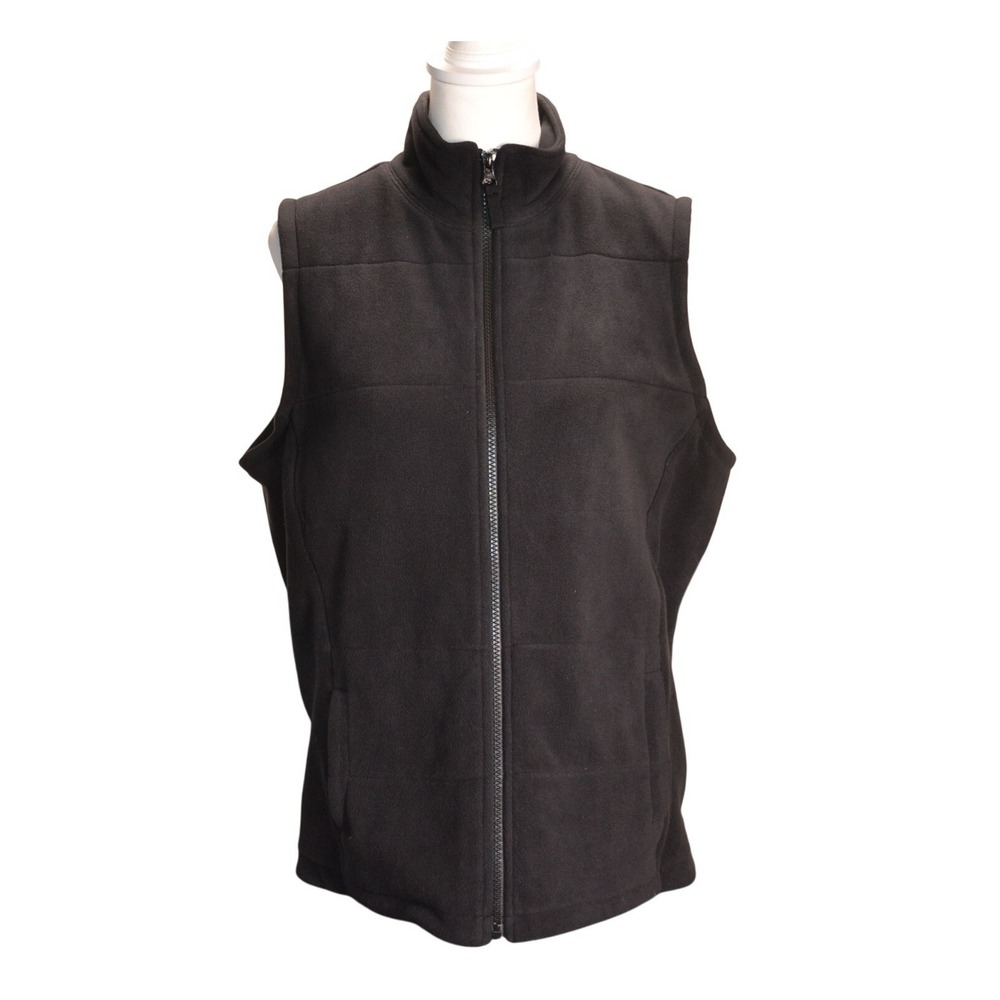 Lands End‎ Cozy Fall Black Fleece Zip Up Vest Size M 10 12 Puffer Style Quilted